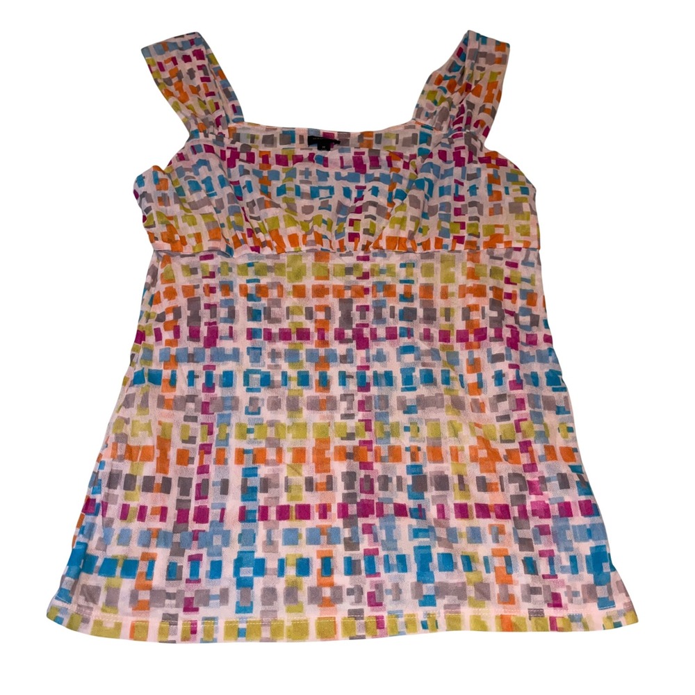 Madison Tank Top Womens Medium Multicolor Geometric Mesh Y2K Artsy
